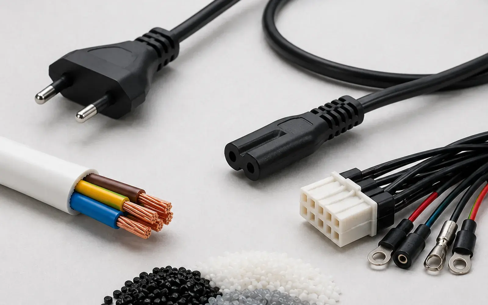 Illustration of the power-cord, wire, harness, and material product system