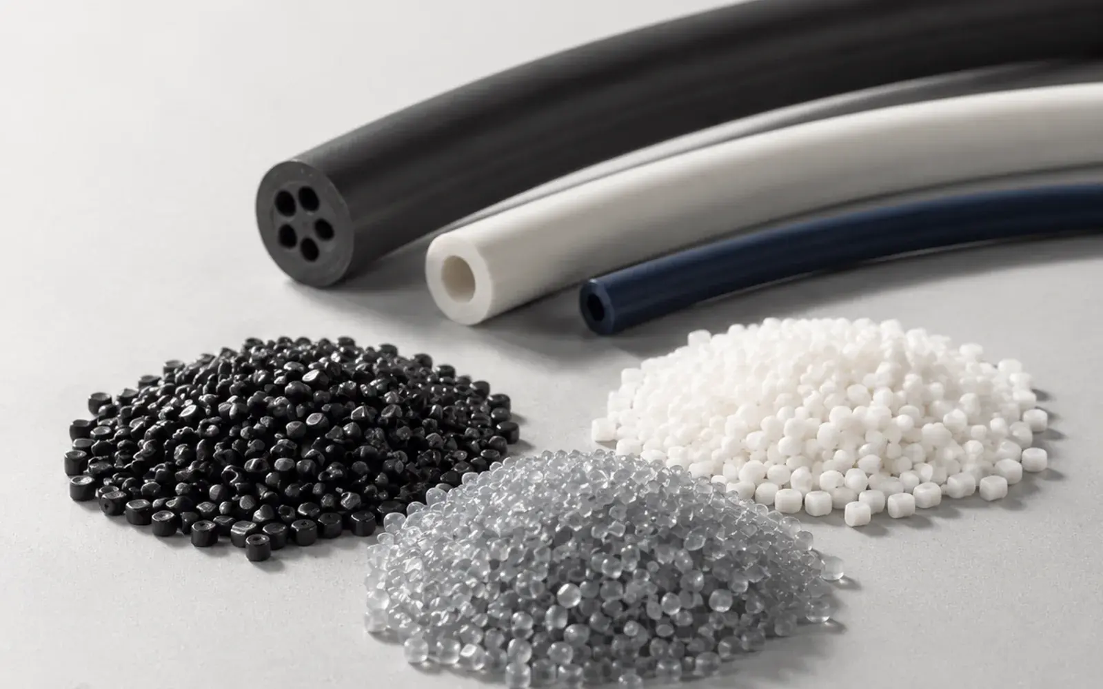 Illustration of polymer pellets and cable materials